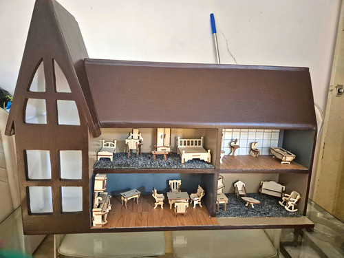 Wooden storey room doll - 2-storey, 4-room
