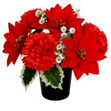 Christmas Red Poinsettia Grave Crem Cemetery Memorial Pot Flowers Insert Vase