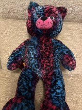 Build A Bear Blue and Pink Leopard Print Cat Plush Toy Stuffed Animal