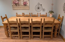 Large Solid Pine Farmhouse 8ft Table and 10 Ladderback Chairs Dining Set
