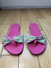 Excellent Condition: Havaianas Pink & Green Ladies Flip-Flops (Size EUR 37-38)