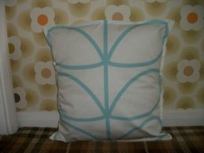 Homemade  cushion cover using orla kiely fabric in LARGE DUCK EGG BLUE STEM