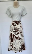 ALINE SKIRT,BROWN & CREAM FLORAL,40S,50S,60S,70S,80S RETRO STYLE,LINEN,SIZE 10