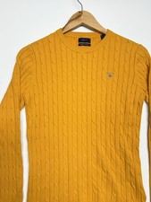 GANT Womens mustard Cable Knit Jumper SizeL Cable Knit Crew Neck stretch cotton 