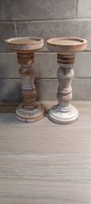 A Pair Of Wooden Candlsticks Vintage Look 