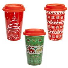 Novelty Christmas Travel Mug - Ceramic and Silicone Lid - Choose Design