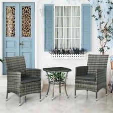 Bistro Table and Chairs Set 2 Seater Rattan Garden Patio Furniture grey