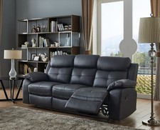 Black Genuine Leather 3 Seater