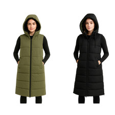 Ladies Reversible Longline Hooded Gilet Puffer Black/Olive RRP £50