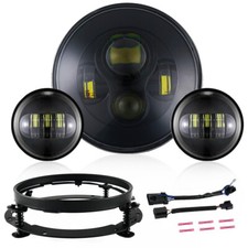 7" LED Projector Headlight 2x 4.5'' Fog Light Black Bracket For Harley Road King