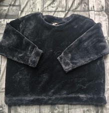 H&M Clothing Ladies Black Soft Snuggly Faux Fun Fur  Jumper Sweater Size XL