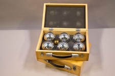 Vintage Polished Petanque Boules French Game.  Wood Box. Beautiful Set.