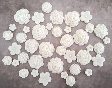 (04) White Edible Fondant Bouquet Sugar Flowers Cake Decorations