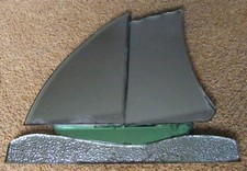 RARE Art Deco / Vintage Green & Clear Glass Sailing Boat Mirror