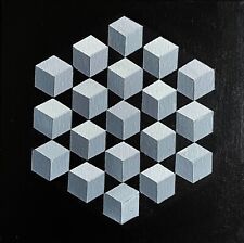 Original Modern Abstract Geometric Op Art Framed Canvas Painting 