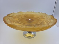 Lovely Vintage Art Deco Frosted Amber Pressed Glass Footed Compote Serving Plate