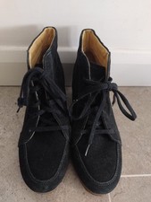 Clarks Originals Boots Womens Size 5 D Black Suede Leather Desert Wedge Lace Up