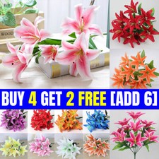 UK 45cm 10Heads Artificial Stargazer Lillies Lily Silk Fake Flower Bouquet Decor