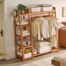 Heavy Duty Wooden Clothes Rail Rack Garment Hanging Stand Open Wardrobe Shelf
