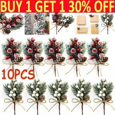 Christmas Artificial Pine Branch Ornament Berry 10X Xmas Decor Pick Holly Flower