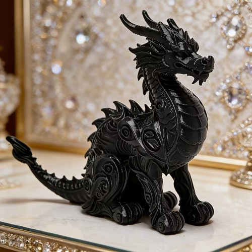 Black dragon ornament resin - black,