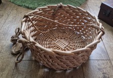 Vintage Wicker Hanging Basket Naive Handmade Heavy Duty Basket 1980 Indoor Vgc