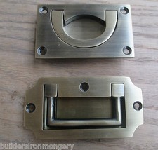 VINTAGE OLD ENGLISH FURNITURE RECESSED DRAWER MILITARY FLUSH INSET PULL HANDLES