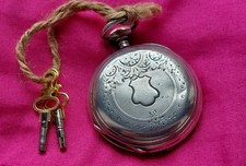 Antique silver key wind pocket - key,