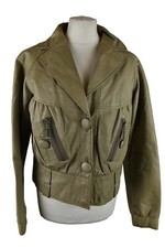 RIVER ISLAND Beige Leather Jacket size Uk 14 Womens Button up Outdoors Outerwear