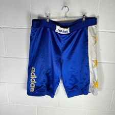 Vintage Adidas Shorts Mens Small Blue Gold Boxing 90s Shiny Nylon Stars Boxer