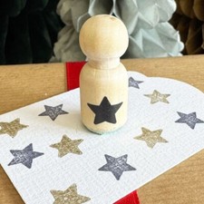 Wooden Mini Rubber Star Ink Stamp | Christmas Scrapbooking Crafts DIY Tags