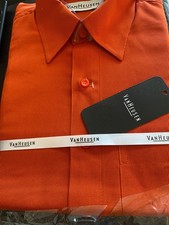 Vintage mens 70's VAN HEUSEN burnt orange fine check long sleeve shirt XL