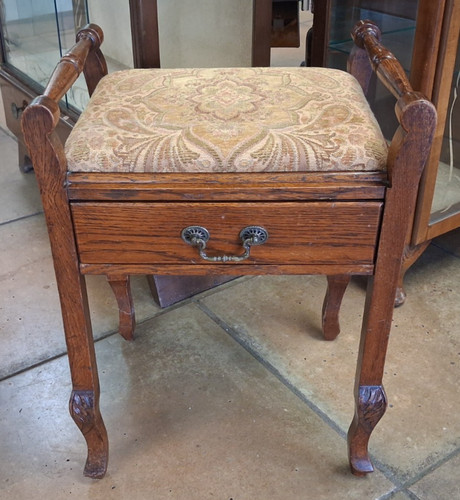 Edwardian oak piano stool with - oak,