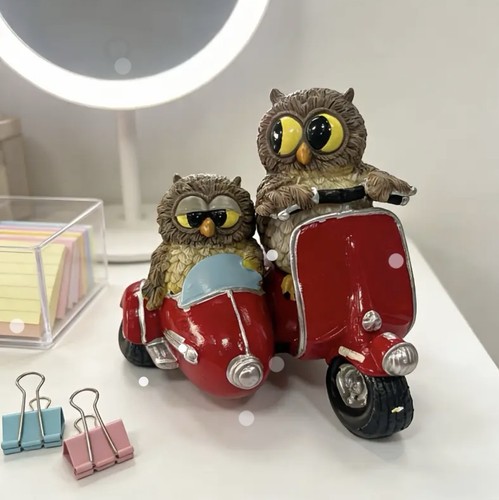 Owl figurine red scooter - figurine,