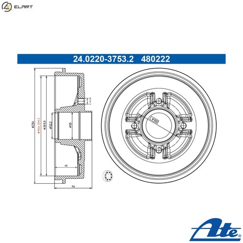 Brake drum 0220 3753 2 - 2x,