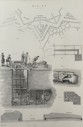Antique print military mining - antique,