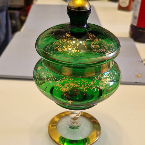 Glossy green gold - green, glass