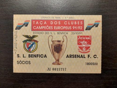 Ticket benfica arsenal 1991 - v,