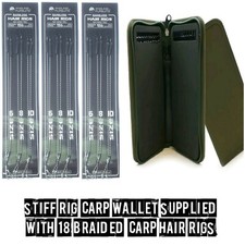 18 X HAIR RIGS + GREEN RIG WALLET INC 20 PINS  CARP HOOKS FISHING TACKLE