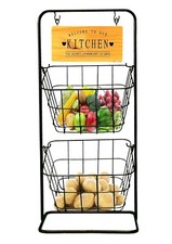 2-Tier Basket Fruit Vegetable Storage Rack Vintage Metal Wire Home Kitchen Black