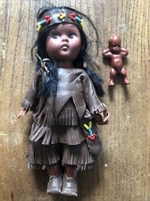 Vintage Native American Indian Doll 7” with Baby In Papoose