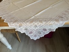 Vintage Sm Irish Linen Tea Cloth 14” Deep Fine Filet Crochet Lace Corners 45/45”
