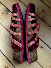 THINK! LEATHER CLOGS MULES SANDALS BURGUNDY RED & ORANGE MIX UK 5 EU 38 GC