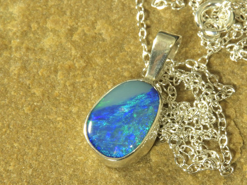 Blue opal pendant - , necklace
