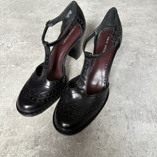 Vntg Nine West Leather Black Buckled Cut Out High Heal Grunge Goth Mary Jane Sz8