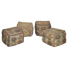 SUITE OF 4 VINTAGE CIRCA 1960'S GEORGE SMITH STYLE KILIM FOOTSTOOL CUBE STOOLS