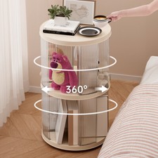 360° Rotating Bookshelf Display Storage Rack White  Circular Quiet Wheel Shelf