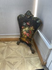 Antique Fireplace Screen Hand Carved Wood Victorian Oil Painted