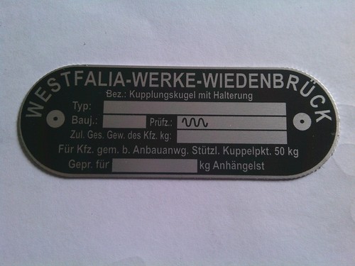 Type plate towbar westfalia - type,