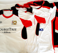 MK Dons Polyester Football Shirts x 4 M-L ( 20.5-23" pit to pit) w/wear Sondico